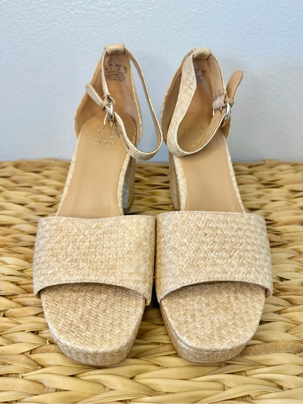 Naturalizer Beige Woven Block Heel Sandals Size US8.5